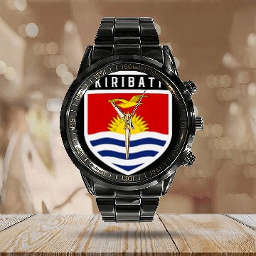 Discover IKiribati Flag Shield Classic Pocket Badge Style Calendar Steel Band Watch