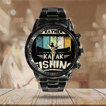 Discover Id rather be kayak fishing Zip Calendar Steel Band Watch
