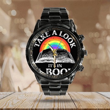 Discover Take A Look Its In A Book Retro Rainbow Reading Book Lover Calendar Steel Band Watch