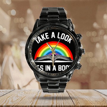 Discover Take A Look Its A Book Retro Rainbow Reading Bookworm Calendar Steel Band Watch
