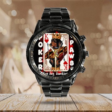Discover Pokers Paws King of Hearts Dachshund owner Baseball Tees Calendar Steel Band Watch