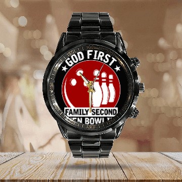 Discover Bowling Player God First Family Second Then Bowling Calendar Steel Band Watch
