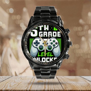 Discover 5th Grade Level Unlocked Video Game Funny Back to School Boy Calendar Steel Band Watch