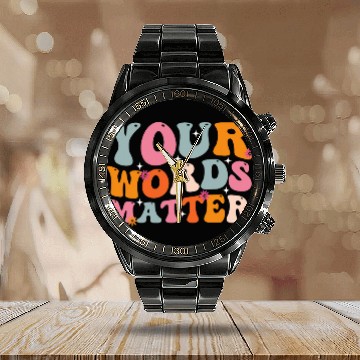 Discover Your Words Matter Speech Therapy SLP Speech Pathologist Calendar Steel Band Watch