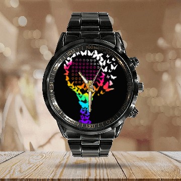 Discover Padel Racket Butterflies Calendar Steel Band Watch