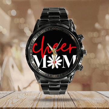 Discover Cheer Mom Red Cheerleading Floral Calendar Steel Band Watch