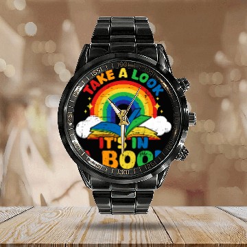 Discover take a look its in a book rainbow reading Calendar Steel Band Watch