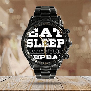 Discover Eat Sleep Mahjong Bettor Calendar Steel Band Watch
