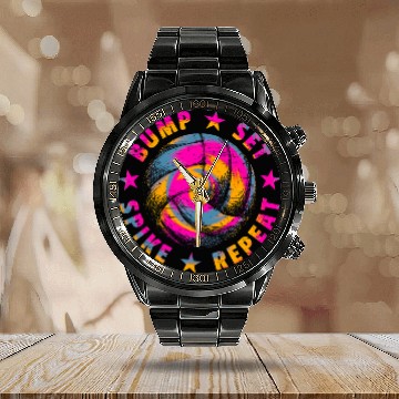 Discover bump set spike repeat volleyball lineman volley volleyball Baseball Tees Calendar Steel Band Watch