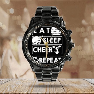 Discover Cheering Eat Sleep Cheer Repeat Calendar Steel Band Watch