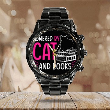 Discover Powered by Cat and Books Gift Calendar Steel Band Watch