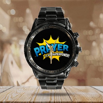 Discover Prayer is my Superpower Fun Comic Book Religious Calendar Steel Band Watch