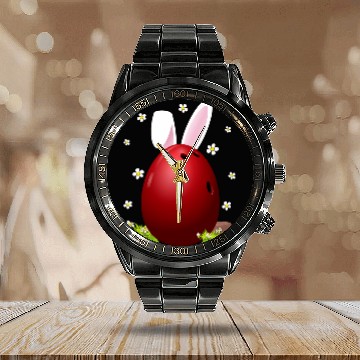 Discover cute bowling easter egg bunny easter day men women Calendar Steel Band Watch