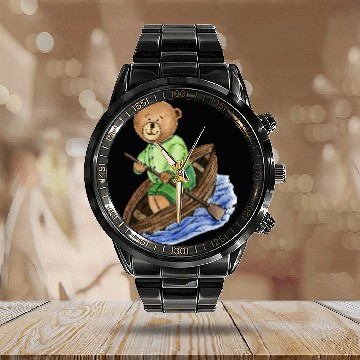 Discover Teddy Bear Rows His Boat Calendar Steel Band Watch