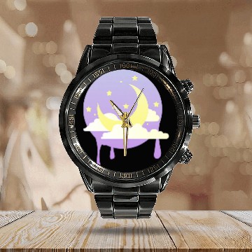 Discover Pastel Moon Kawaii Pastel Goth Calendar Steel Band Watch