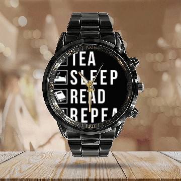 Discover Tea Sleep Read Repeat Book Lover Calendar Steel Band Watch