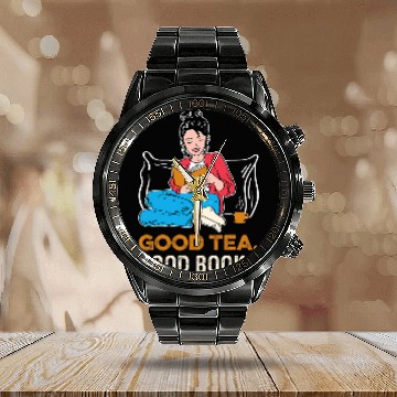 Discover Good Tea Book Lover Calendar Steel Band Watch