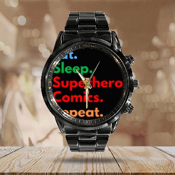 Discover Eat Sleep Superhero Comics Repeat for Comic Book Lovers Baseball Tees Calendar Steel Band Watch
