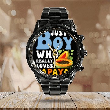 Discover Papaya Lover Just A Boy Who Really Loves Papayas Funny Baseball Tees Calendar Steel Band Watch