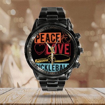 Discover Peace Love Pickleball Player Tennis Net Pickle Calendar Steel Band Watch