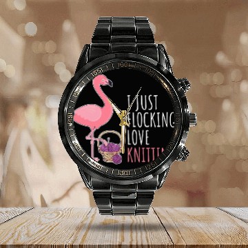 Discover Pink Flamingo Knitting Wool Hobby Knitting Basket Calendar Steel Band Watch