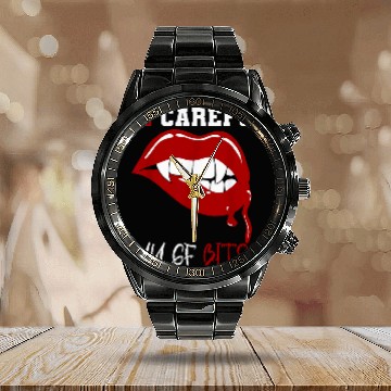 Discover My GF Bites Be Careful Funny Vampire Halloween 3 Zip Calendar Steel Band Watch