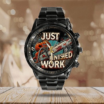 Discover Just Finished Work Scary Bloody Chainsaw Funny Halloween Calendar Steel Band Watch