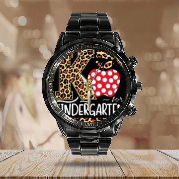 Discover K Is For Kindergarten Teacher Leopard Back to School Kinder 1 Calendar Steel Band Watch