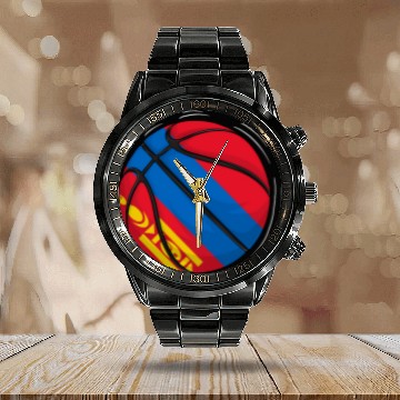 Discover Basketball Ball With The Flag Of Mongolia Zip Calendar Steel Band Watch