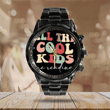 Discover Reading Teacher All the Cool Kids are Reading Book Calendar Steel Band Watch