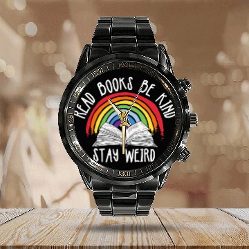 Discover Read Books Be Kind Stay Weird Teacher Reading 3 Calendar Steel Band Watch