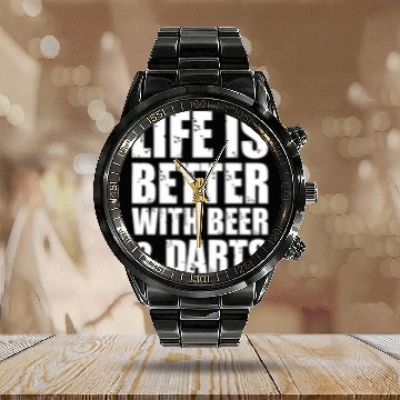 Discover Life Is Better With Beer And Darts Dart Player Bullseye Baseball Tees Calendar Steel Band Watch