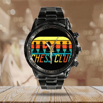 Discover Chess Club Retro vintagess Style Chessmen Chess Game Lover Baseball Tees Calendar Steel Band Watch