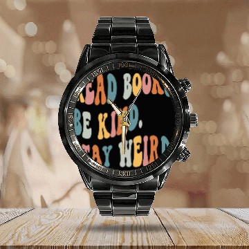 Discover Read Books Be Kind Stay Weird Funny Book Lover 4 Baseball Tees Calendar Steel Band Watch