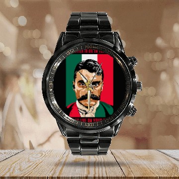 Discover Emiliano Zapata Mexico History Icon Zip Calendar Steel Band Watch