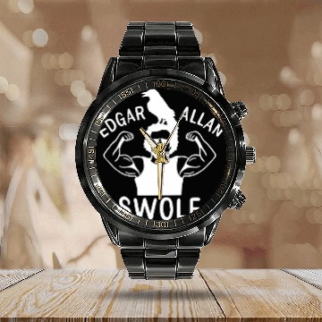 Discover Mens Edgar Allan Poe Funny Weightlifting Powerlifting Deadsslifting Baseball Tees Calendar Steel Band Watch