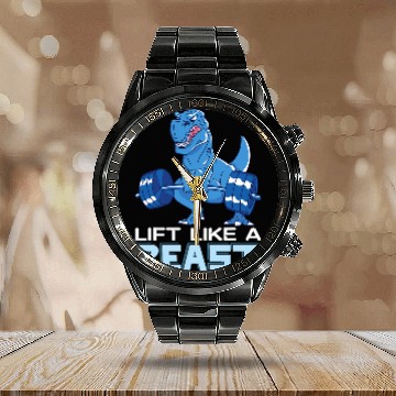 Discover Lift Like A Beast Dino Weightlifting Workout Bodybuilding Calendar Steel Band Watch