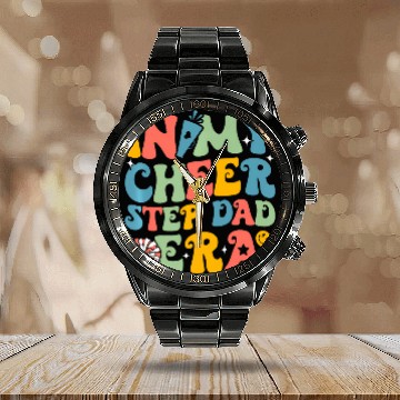 Discover In My Cheer Step Dad Era Cheerleading Cheerleader Dad Calendar Steel Band Watch
