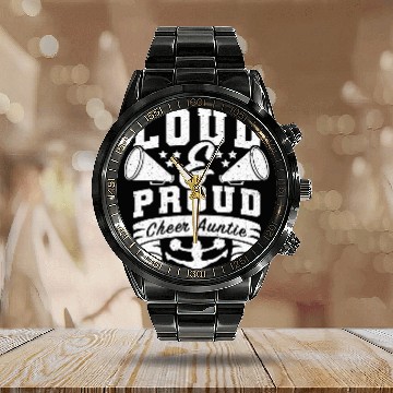 Discover Loud Proud Cheer Auntie Proud Cheerleading Aunt Baseball Tees Calendar Steel Band Watch