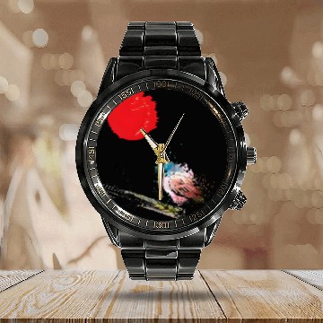 Discover Murakami Birds Red Moon Japenese Calendar Steel Band Watch