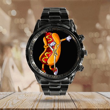 Discover Dabbingss Hot Dog Drawing Funny Hot Dog Lover Calendar Steel Band Watch