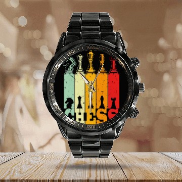 Discover vintagess Chess Retro Cheff Player Lover King Queen Knight Zip Calendar Steel Band Watch
