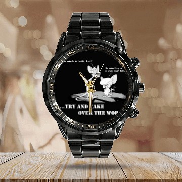 Discover Pinkies and the Brain Cartoon Calendar Steel Band Watch
