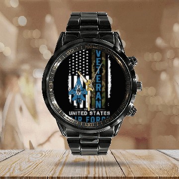 Discover Us Air Force Veteran Camo Calendar Steel Band Watch