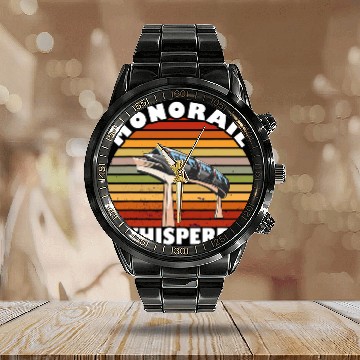 Discover Monorail Whisperer Sunset vintagess Retro Monorail Train Lover Calendar Steel Band Watch