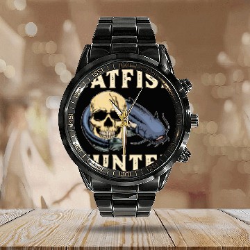 Discover Catfish Hunter - Hunting Catfishing Fishing Calendar Steel Band Watch