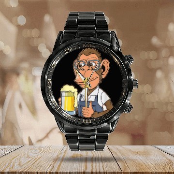 Discover Ape Drinking Beer Drunk Monkey Gorilla Beer Drinker Calendar Steel Band Watch