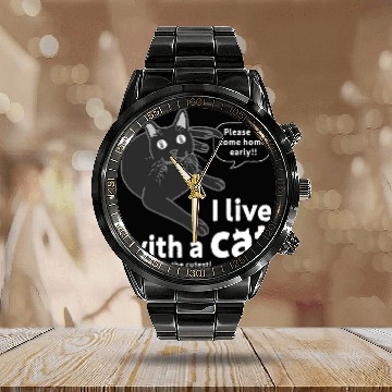 Discover I live with a cat CAT Solid Black version Calendar Steel Band Watch