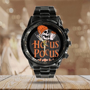 Discover Halloween Skull Coffee Hocus Pocus I Need Coffee to Focus Calendar Steel Band Watch