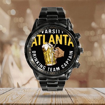 Discover Atlanta Drinking Team Captain Funny Beer Lover Humor Drinker Calendar Steel Band Watch